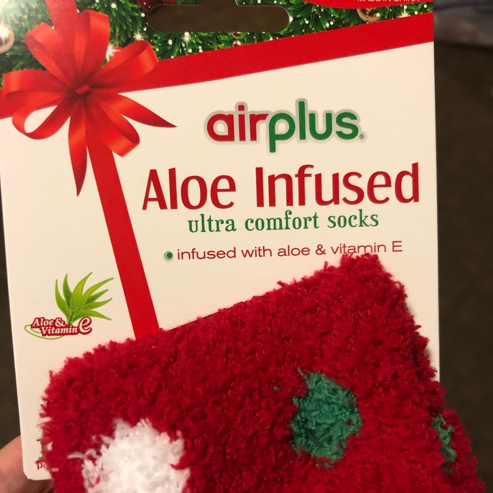 Red and green Aloe infused fuzzy socks